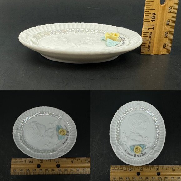 Vtg Precious Moments Small Oval Christening Baptism Decor Plaque Yellow Rose - Picture 3 of 11